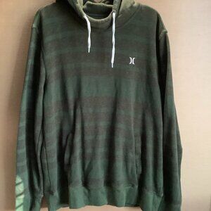 Hurley Men's Green Striped Pullover Hoodie
